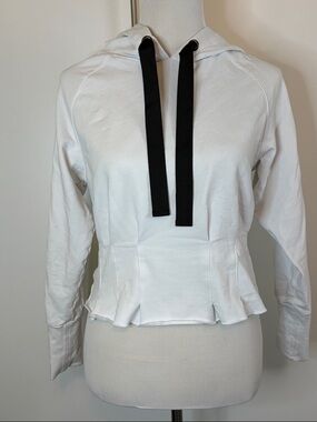 Urban Savage White Hooded Peplum Sweatshirt with Black Drawcords | S